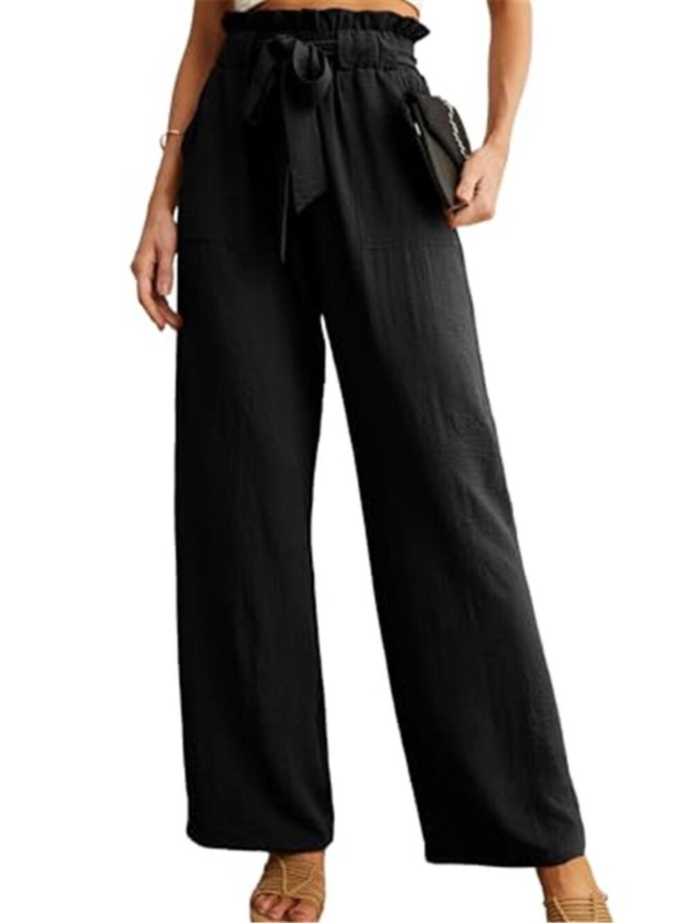 Womens Wide Leg Pants High Waisted Drawstring Flowy Casual Lounge Trouser Pocket